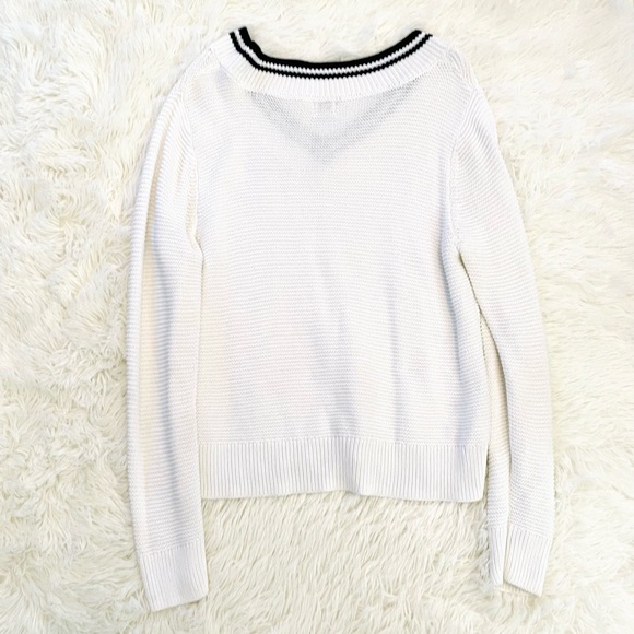 A New Day White V-neck Knitted Tennis Preppy Sweater, S - Picture 2 of 2